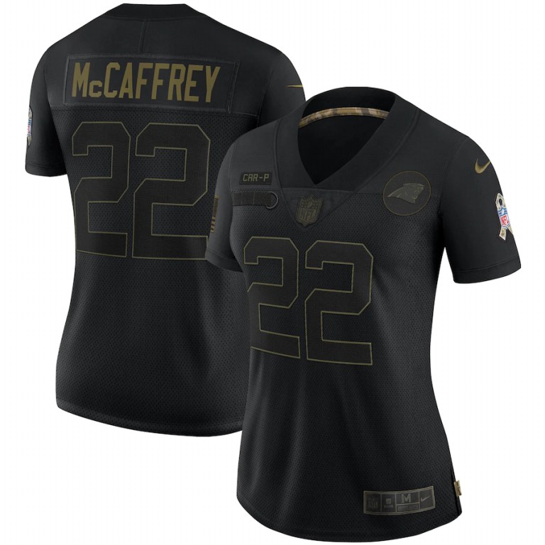 NFL Carolina Panthers #22 Christian McCaffrey Nike Women 2020 Salute To Service Limited  Black jerseys